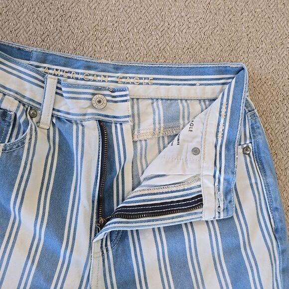 American Eagle Blue and White Striped Mom Jeans - Size 0 Long - Picture 5 of 11
